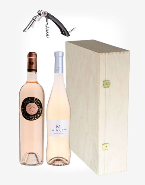 Provence rosé 2fl. v drevenom boxe + profi vývrtka