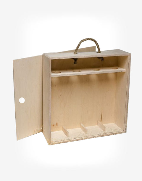 Drevený box na 4 fľaše so zásuvným vekom